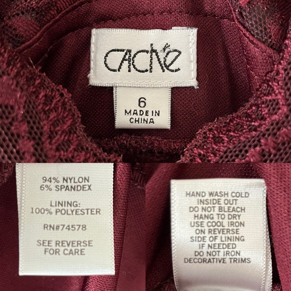 Caché Beaded Lace Burgundy Wine Cap Sleeve V-Neck Bandage Sheath Dress Size 6 - Picture 6 of 7